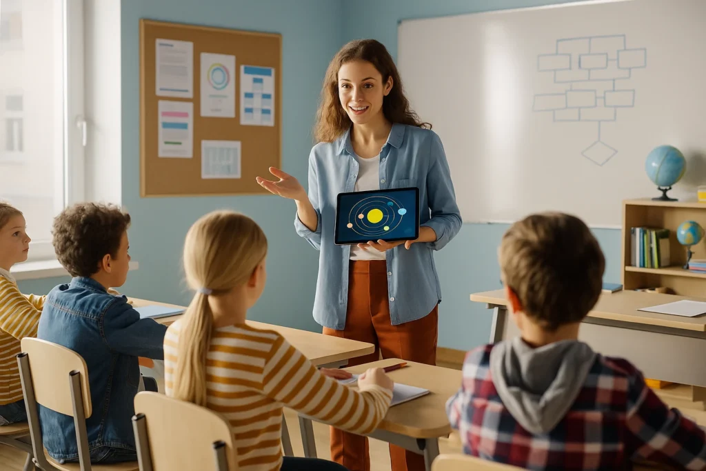 Teacher using tablet to bring new ideas into classroom
