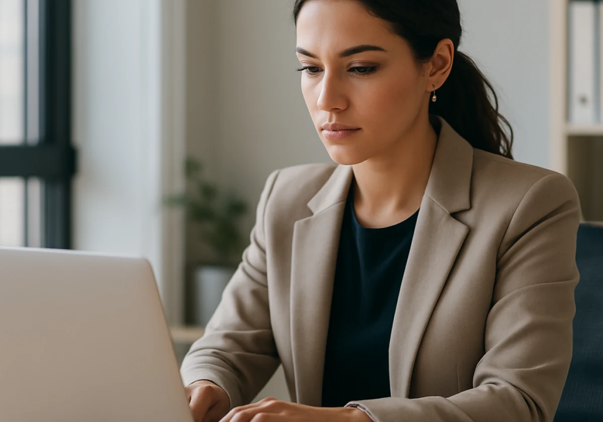 Young professional woman sitting at an office desk